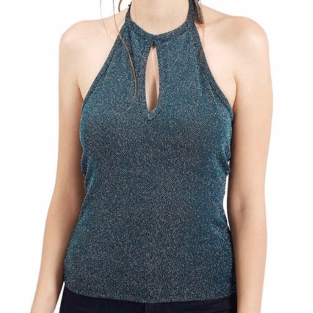 NWT Topshop Size 2 Metallic Teal Halter Top